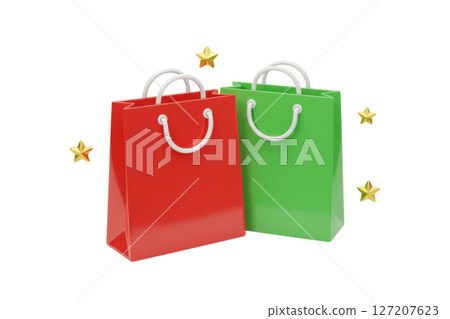 Red and green shopping bags with stars isolated on transparent background 127207623