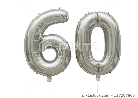 Silver Number Sixty Foil Balloons Isolated on Transparent Background Silver Number Sixty Foil Balloons Isolated on Transparent Background 127207666