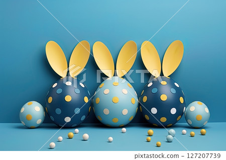 Easter eggs with bunny ears. Generative Ai 127207739
