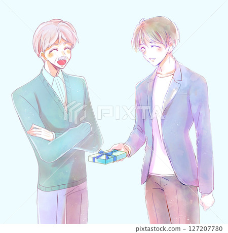 老人和拿著禮物的男人 127207780