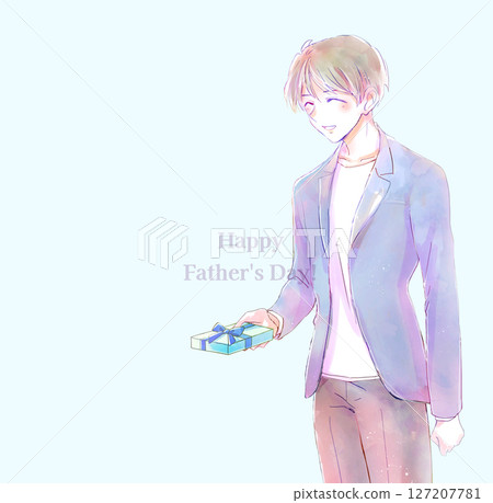 Man holding a present Father's Day with text 127207781