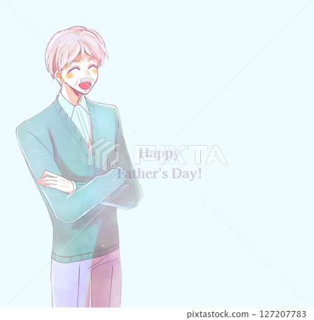 Smiling father, full-body illustration, knee shot, with text. Smiling father, full-body illustration, knee shot, with text. 127207783