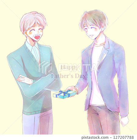 Man giving a present to his father, with text Man giving a present to his father, with text 127207788