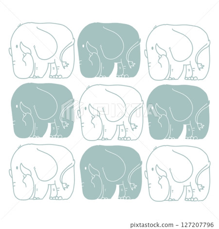 擠滿了動物,大象,藍色圖案 擠滿了動物,大象,藍色圖案 127207796