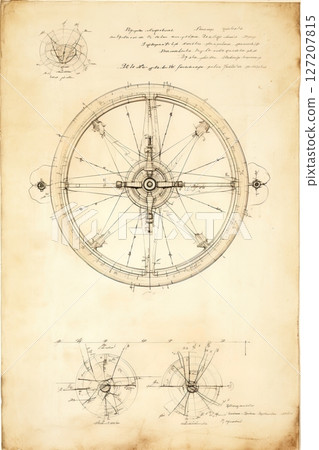 Wheel technical drawing sketch design. Ai Generative Wheel technical drawing sketch design. Ai Generative 127207815