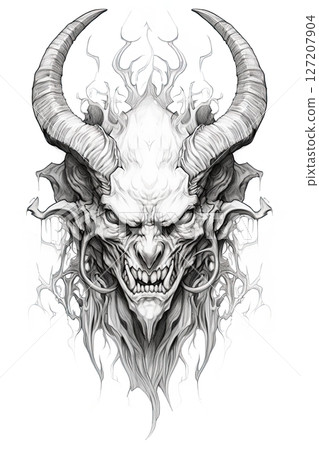 Devil with horns. Sketch drawing design. Generative Ai Devil with horns. Sketch drawing design. Generative Ai 127207904