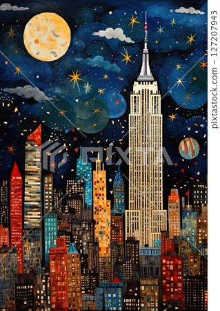 New York city skyline. Cityscape of Manhattan in the night. Abstract poster design. Generative Ai 127207943