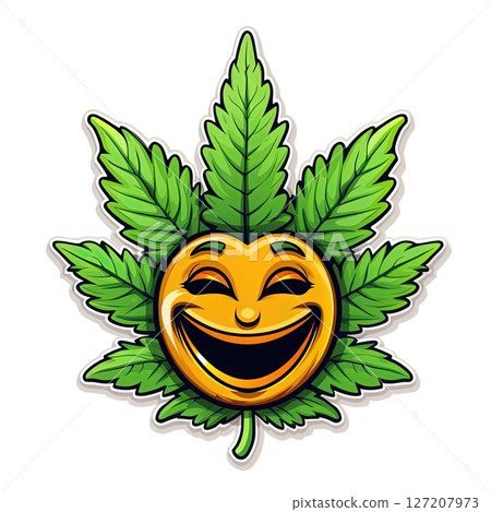 Marijana leaf emoji cartoon character. Clip art design, On white background. Generative Ai 127207973