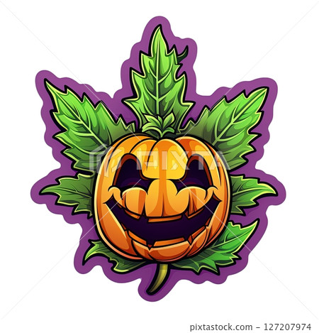 Marijana leaf emoji cartoon character. Clip art design, On white background. Generative Ai 127207974