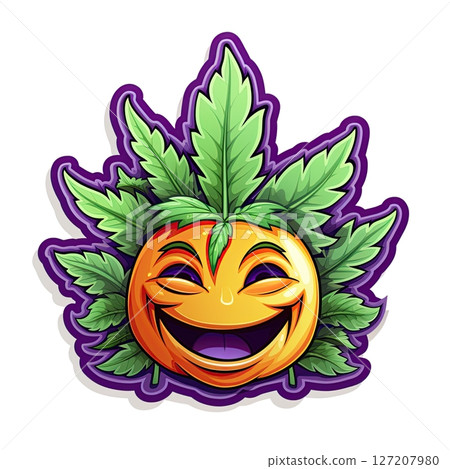 Marijana leaf emoji cartoon character. Clip art design, On white background. Generative Ai 127207980