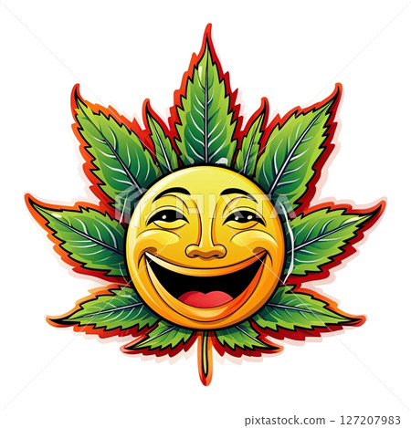 Marijana leaf emoji cartoon character. Clip art design, On white background. Generative Ai 127207983