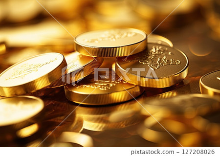 Gold coins. Finance, savings and investment concept. Ai Generative 127208026