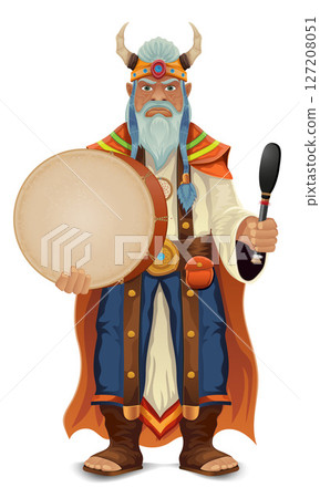 ancient fantasy magic shaman healer man character cartoon vector illustration 127208051