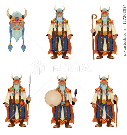 ancient fantasy magic shaman healer man character cartoon vector illustration 127208054