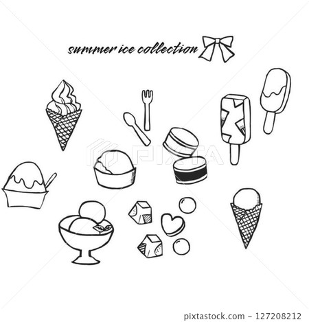 Hand-drawn summer ice cream collection in monochrome Hand-drawn summer ice cream collection in monochrome 127208212