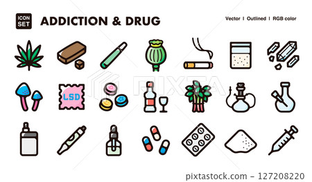 Drugs and addiction icon illustration set Vector material for education, awareness and medical materials Drugs and addiction icon illustration set Vector material for education, awareness and medical materials 127208220