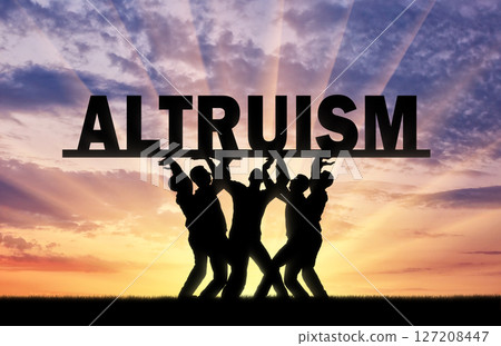 Group of altruistic men hold the big word altruism Group of altruistic men hold the big word altruism 127208447