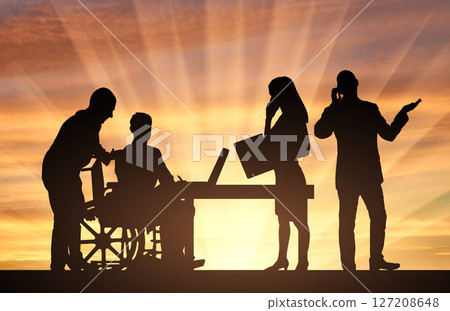 Empowering Teamwork Inclusive Workplace Silhouette Sunset Business People Disability Empowering Teamwork Inclusive Workplace Silhouette Sunset Business People Disability 127208648