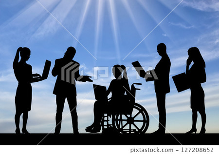 Inclusive Teamwork Silhouettes Laptop Users Diverse Workplace Collaboration 127208652
