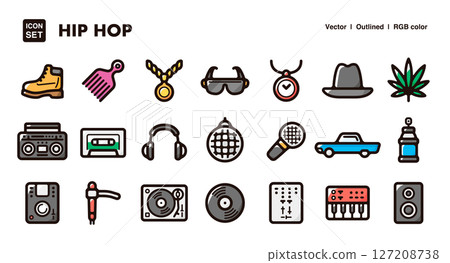 嘻哈文化插畫圖標集 嘻哈文化插畫圖標集 127208738