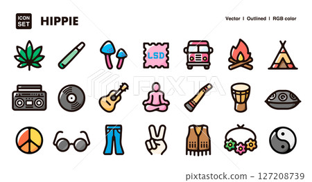嬉皮文化圖示插圖集 127208739