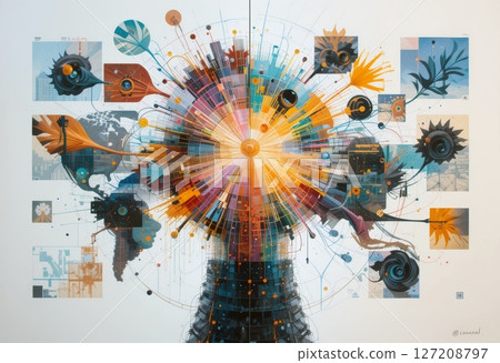 Abstract Representation of Data Connectivity and Global Concepts in a Vibrant Display. 127208797