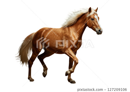 Beautiful light brown horse walking on transparent background 127209106