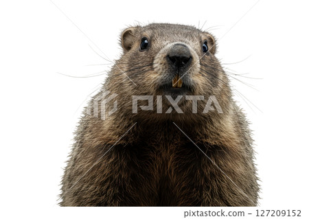 Close up portrait of a groundhog isolated on transparent background 127209152