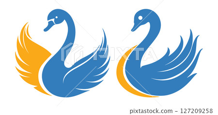 Two Swans Logo Blue and Gold Bird Design Two Swans Logo Blue and Gold Bird Design 127209258