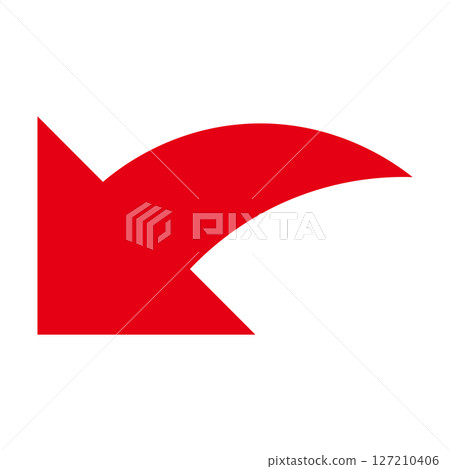 Simple and flat red arrow on white background 127210406