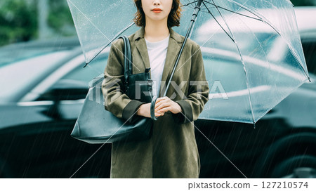 A woman holding an umbrella in the rain (rainy season, June) A woman holding an umbrella in the rain (rainy season, June) 127210574