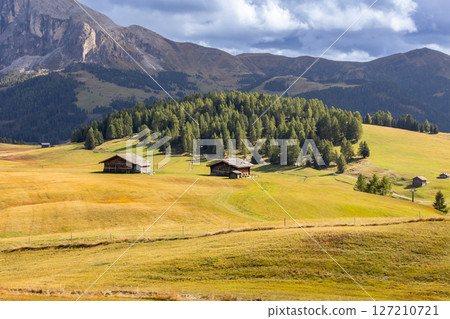 Dolomites Alpe di Siusi, Italy landscape, autumn Dolomites Alpe di Siusi, Italy landscape, autumn 127210721