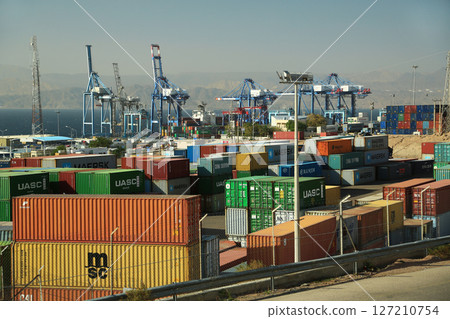 Aqaba sea port along Gulf of Aqaba in Red Sea, Hashemite Kingdom of Jordan Aqaba sea port along Gulf of Aqaba in Red Sea, Hashemite Kingdom of Jordan 127210754
