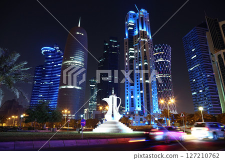 Road traffic in financial centre in Doha, Qatar Road traffic in financial centre in Doha, Qatar 127210762