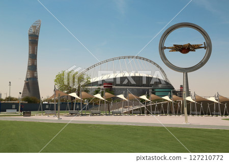 Torch tower and Khalifa international stadium in Aspire Zone, Doha, Qatar Torch tower and Khalifa international stadium in Aspire Zone, Doha, Qatar 127210772