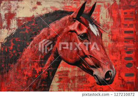 Oil painting of a red horse portrait 127210872