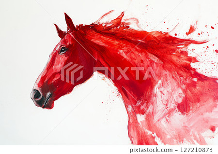 Watercolor painting of a red horse portrait 127210873