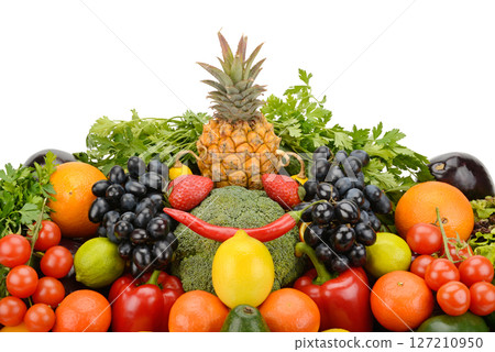 Collection fruits and vegetables isolated on a white background. Collection fruits and vegetables isolated on a white background. 127210950