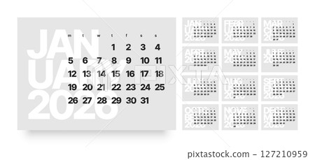 Monthly calendar layout for 2026. Planner diary. 127210959