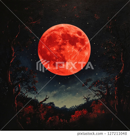 Blood Moon Over Dark Forest Night 127211048