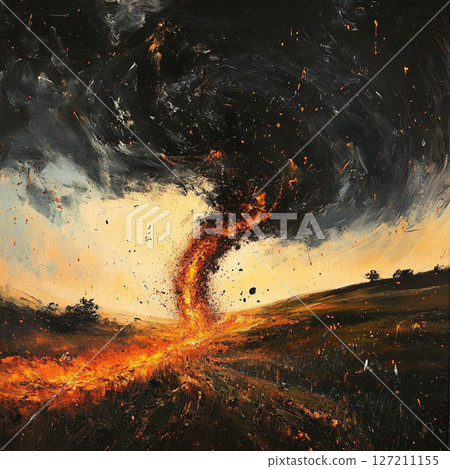 Powerful Tornado Sweeping Through Rural Field Powerful Tornado Sweeping Through Rural Field 127211155