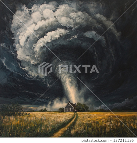 Powerful Tornado Sweeping Through Rural Field Powerful Tornado Sweeping Through Rural Field 127211156