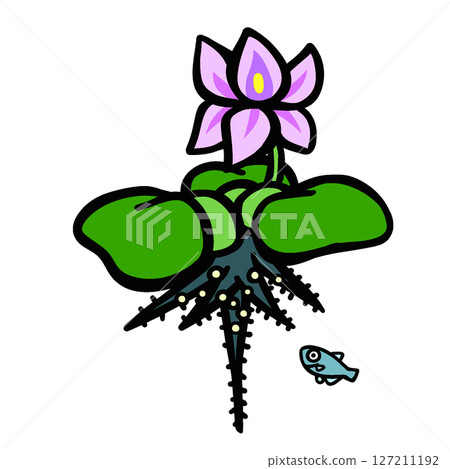 Illustration of a killifish with eggs and a water lily Illustration of a killifish with eggs and a water lily 127211192