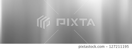 Metal mirror gradient with chrome foil surface and silver background. Steel, glass, and stainless material with cold reflection and glossy sheen. Smooth aluminum panel with platinum brush lines. 127211195