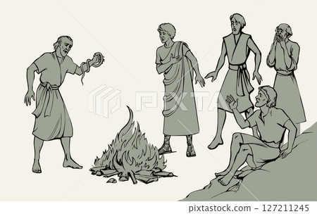 Vector drawing. A snake bit a man's hand Vector drawing. A snake bit a man's hand 127211245