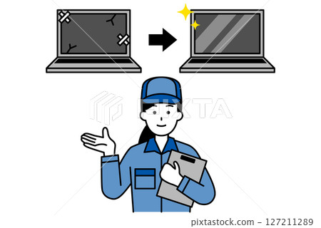 一名女維修技師指導筆記型電腦維修 127211289