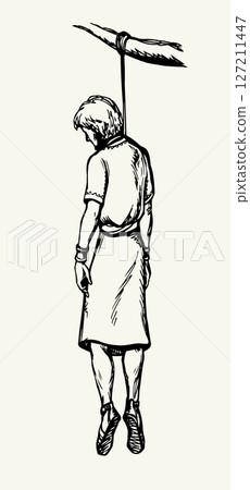 Vector drawing. Man hangs on a tree branch Vector drawing. Man hangs on a tree branch 127211447