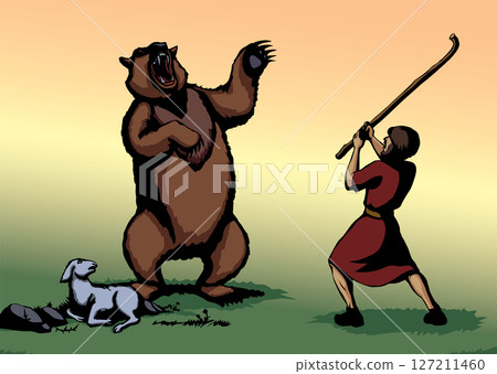 Vector drawing. An angry bear stands and growls 127211460