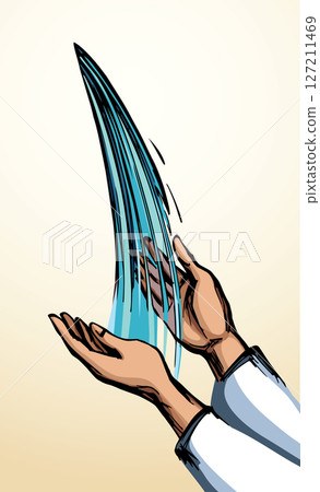 Vector drawing. Water fall on the hands Vector drawing. Water fall on the hands 127211469