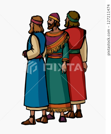 Vector drawing. People stand befor king Vector drawing. People stand befor king 127211474